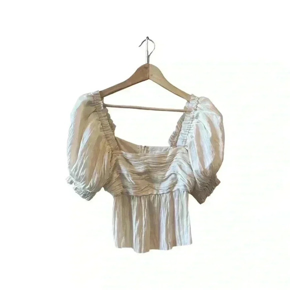 FRAME Puff Sleeve Square Neck Empire Waist Vanilla Blouse. - Picture 4 of 11